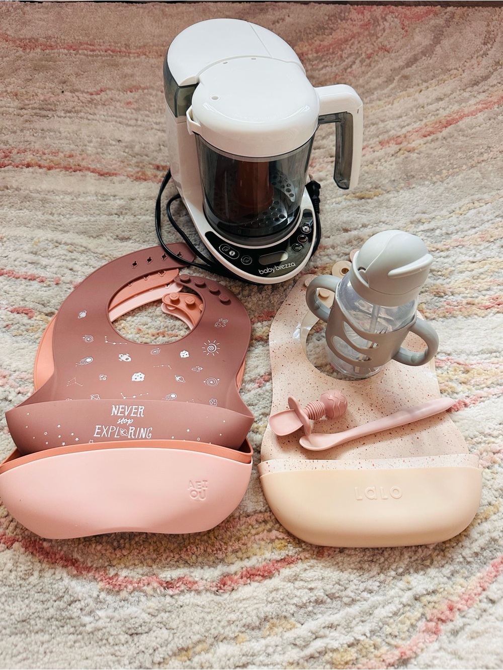 Baby Brezza bundle with Bibs, spoon and Dr. Brown Cup